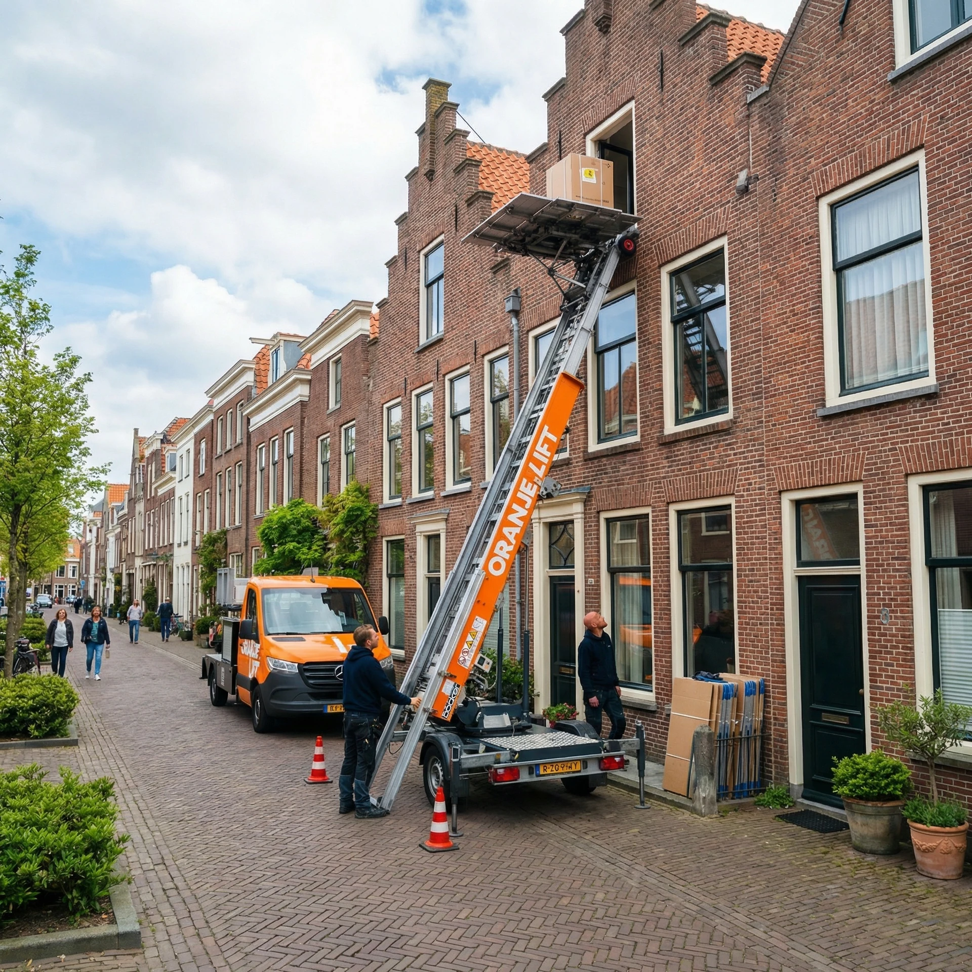 Aanhangerlift in gebruik bij woning in Barendrecht