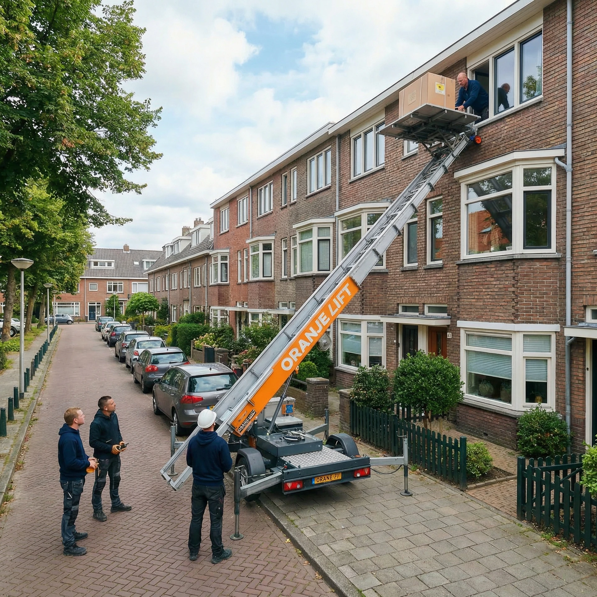 Verhuislift in woonwijk straat in Barendrecht